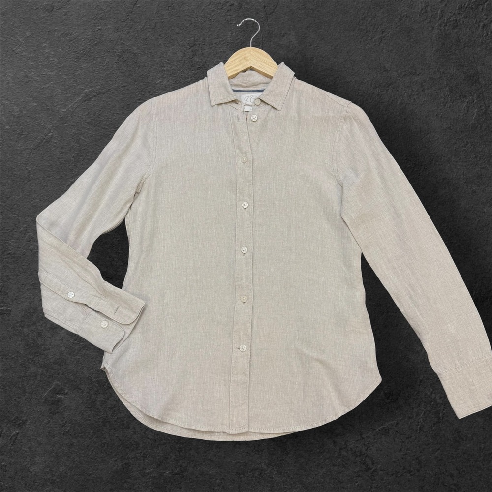 J.Crew Baird McNutt Irish Linen Slim Fit Shirt AW694 Oatmeal Beige Womens Small